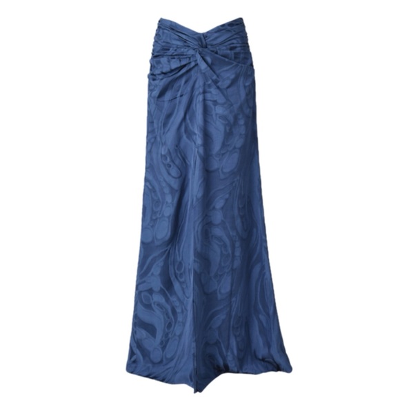 Silvia Tcherassi Lugnano Maxi Skirt in Jacquard Marbled Navy Blue Size Large - Picture 1 of 13